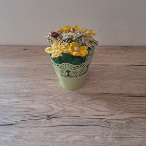 Textil virágok vödörben - otthon & életmód - dekoráció - asztal és polc dekoráció - dekorációs tál, tartó - Meska.hu