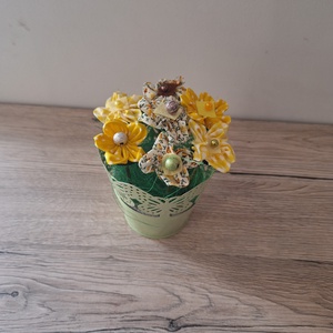 Textil virágok vödörben - otthon & életmód - dekoráció - asztal és polc dekoráció - dekorációs tál, tartó - Meska.hu