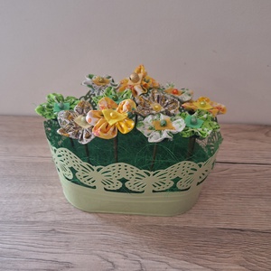 Textil virágok vödörben, Otthon & Életmód, Dekoráció, Asztal és polc dekoráció, Dekorációs tál, tartó, , MESKA