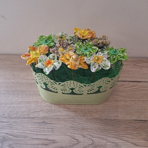 Textil virágok vödörben - otthon & életmód - dekoráció - asztal és polc dekoráció - dekorációs tál, tartó - Meska.hu