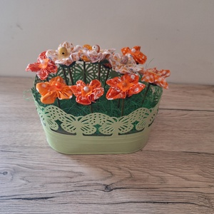 Textil virágok vödörben, Otthon & Életmód, Dekoráció, Asztal és polc dekoráció, Dekorációs tál, tartó, , Nagyon szép dísze az asztalnak ez a stílusos textilvirágcsokor vödörben. Akár Anyák napjára vagy ba..., MESKA