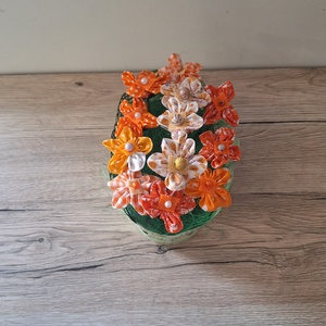 Textil virágok vödörben - otthon & életmód - dekoráció - asztal és polc dekoráció - dekorációs tál, tartó - Meska.hu