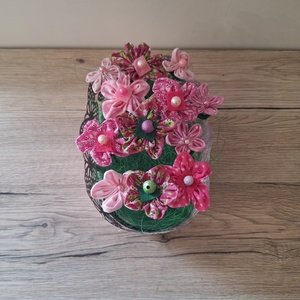 Textil virágok vödörben - otthon & életmód - dekoráció - asztal és polc dekoráció - dekorációs tál, tartó - Meska.hu