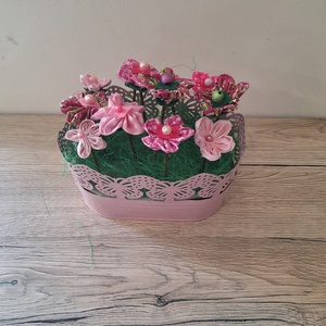 Textil virágok vödörben - otthon & életmód - dekoráció - asztal és polc dekoráció - dekorációs tál, tartó - Meska.hu