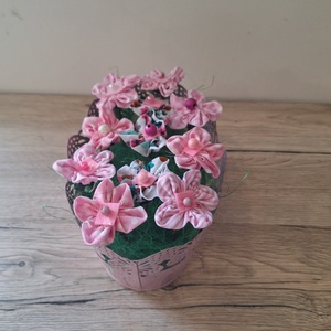 Textil virágok vödörben - otthon & életmód - dekoráció - asztal és polc dekoráció - dekorációs tál, tartó - Meska.hu