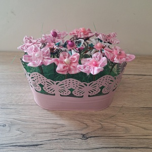 Textil virágok vödörben - otthon & életmód - dekoráció - asztal és polc dekoráció - dekorációs tál, tartó - Meska.hu