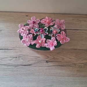 Textil virágok vödörben - otthon & életmód - dekoráció - asztal és polc dekoráció - dekorációs tál, tartó - Meska.hu