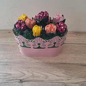 Textil rózsák vödörben - Meska.hu