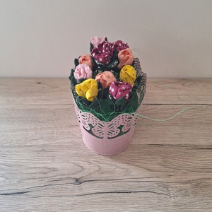 Textil rózsák vödörben - otthon & életmód - dekoráció - asztal és polc dekoráció - dekorációs tál, tartó - Meska.hu