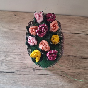 Textil rózsák vödörben - otthon & életmód - dekoráció - asztal és polc dekoráció - dekorációs tál, tartó - Meska.hu