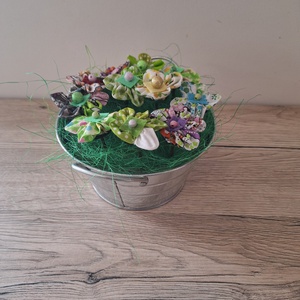 Textil virágok vödörben - otthon & életmód - dekoráció - asztal és polc dekoráció - dekorációs tál, tartó - Meska.hu