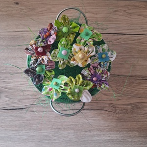 Textil virágok vödörben - otthon & életmód - dekoráció - asztal és polc dekoráció - dekorációs tál, tartó - Meska.hu