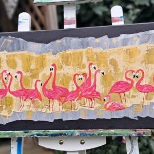 Flamingós akril és struktura festmény - Meska.hu