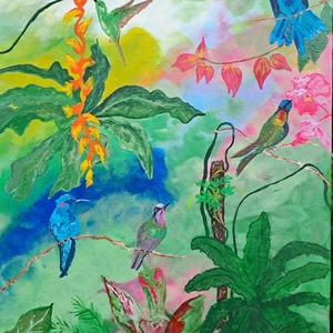 Színes kolibri madarak akril kép , Otthon & Életmód, Dekoráció, Kép & Falikép, Vászonkép, , MESKA