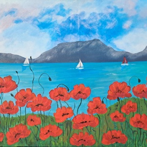 Pipacsos Balaton akril kép , Otthon & Életmód, Dekoráció, Kép & Falikép, Vászonkép, , MESKA