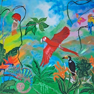 Dzsungel színes élete akril kép , Otthon & Életmód, Dekoráció, Kép & Falikép, Vászonkép, , MESKA