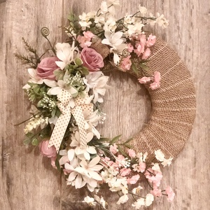 Tavaszi virágos kopogtató/ajtódísz (átmérő  26 cm) - Meska.hu