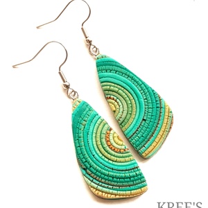 Türkiz-arany hullámok, ékszergyurma  fülbevaló , Ékszer, Fülbevaló, Lógó fülbevaló, Ékszerkészítés, Gyurma, MESKA