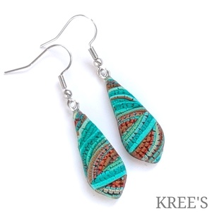 Türkiz-barna hullámok, ékszergyurma  fülbevaló , Ékszer, Fülbevaló, Lógó fülbevaló, Ékszerkészítés, Gyurma, MESKA