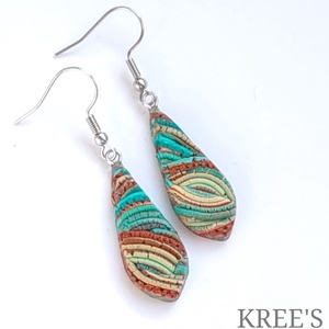 Türkiz-barna hullámok, ékszergyurma  fülbevaló , Ékszer, Fülbevaló, Lógó fülbevaló, Ékszerkészítés, Gyurma, MESKA