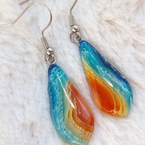 Türkiz-borostyán üveghatású fülbevaló - Meska.hu