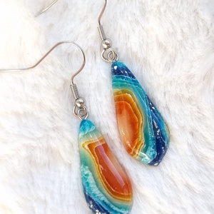 Türkiz-borostyán üveghatású fülbevaló - Meska.hu