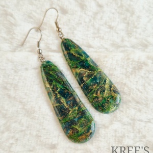 Zöld üveghatású fülbevaló, Ékszer, Fülbevaló, Lógó fülbevaló, Gyurma, MESKA