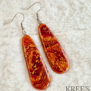 Borostyán üveghatású fülbevaló, Ékszer, Fülbevaló, Lógó fülbevaló, Gyurma, MESKA