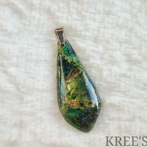 Zöld-arany üveghatású medál, Ékszer, Nyaklánc, Medálos nyaklánc, Gyurma, MESKA