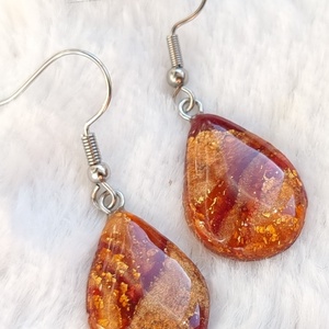 Borostyán, üveghatású csepp fülbevaló - Meska.hu