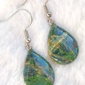 Zöld-türkiz, üveghatású csepp fülbevaló - Meska.hu