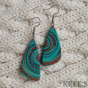 Türkiz-barna hullámok, ékszergyurma  fülbevaló  - Meska.hu