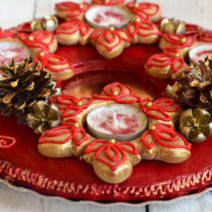 Piros mézeskalács koszorú arany díszítéssel - élelmiszer - édesség - mézeskalács - Meska.hu