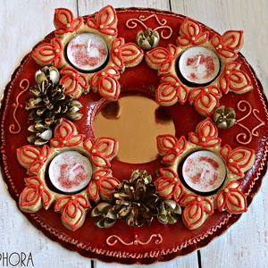 Piros mézeskalács koszorú arany díszítéssel - élelmiszer - édesség - mézeskalács - Meska.hu