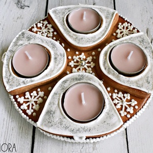 Mézeskalács adventi koszorú harangos ( fehér-rózsaszín), Karácsony, Adventi díszek, Adventi gyertyadíszek és koszorúdíszek, Mézeskalácssütés, MESKA