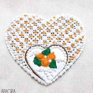 Csipkés mézeskalács szív sárga virág díszítéssel, Otthon & Életmód, Dekoráció, Dísztárgy, Mézeskalácssütés, MESKA