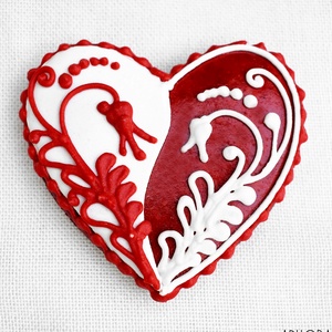 Mézeskalács szív piros-fehér, Otthon & Életmód, Dekoráció, Dísztárgy, Mézeskalácssütés, MESKA