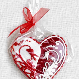 Mézeskalács szív piros-fehér - otthon & életmód - dekoráció - dísztárgy - Meska.hu