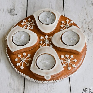 Mézeskalács adventi koszorú harangos ( natúr-ezüst), Karácsony, Adventi díszek, Adventi koszorú, Mézeskalácssütés, MESKA