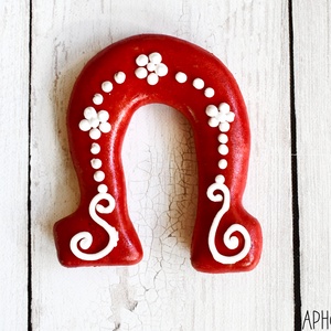 Mézeskalács patkó (piros), Karácsony, Karácsonyi lakásdekoráció, Karácsonyfadíszek, Mézeskalácssütés, MESKA