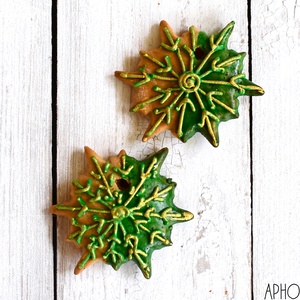 Mézeskalács hópihe zöld-arany, Karácsony, Karácsonyi lakásdekoráció, Karácsonyfadíszek, Mézeskalácssütés, MESKA