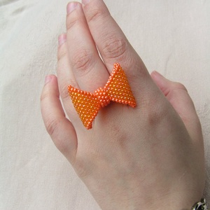 Narancs masnis gyöngyfűzött gyűrű  - ékszer - gyűrű - gyöngyös gyűrű - Meska.hu