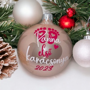 Első karácsony egyedi 8 cm-es üveggömb., Karácsony, Karácsonyi lakásdekoráció, Karácsonyfadíszek, Mindenmás, MESKA