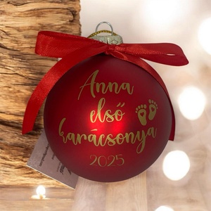 Díszdoboz + Első karácsony egyedi 8 cm-es üveggömb., Karácsony, Karácsonyi lakásdekoráció, Karácsonyfadíszek, Mindenmás, MESKA