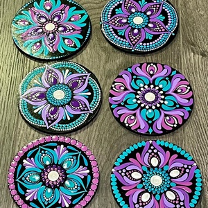 Lila harmónia  kézzel festett mandalás alátét készlet(10 cm), Otthon & Életmód, Konyhafelszerelés, tálalás, Tálalás, Tányér- és poháralátét, Festészet, Festett tárgyak, MESKA