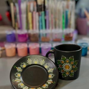 Reggeli harmónia  kézzel festett mandalás kávéscsésze alátéttel (rendelésre készül), Otthon & Életmód, Konyhafelszerelés, tálalás, Tálalás, Bögre & Csésze, Festett tárgyak, Festészet, MESKA