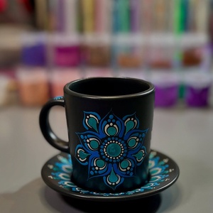 Reggeli harmónia  kézzel festett mandalás kávéscsésze alátéttel (rendelésre készül) - otthon & életmód - konyhafelszerelés, tálalás - tálalás - bögre & csésze - Meska.hu