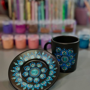 Reggeli harmónia  kézzel festett mandalás kávéscsésze alátéttel (rendelésre készül) - otthon & életmód - konyhafelszerelés, tálalás - tálalás - bögre & csésze - Meska.hu