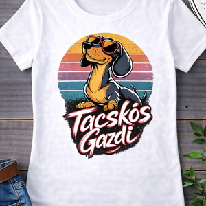 Tacskós gazdi póló, Ruha & Divat, Női ruha, Póló, felső, Fotó, grafika, rajz, illusztráció, ? Tacskós Gazdi – ikonikus póló igazi kutyabarátoknak
Ha a tacskó nem csak kutya, hanem életérzés, ..., MESKA