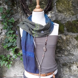 Fűzöld- középkék-ultramarin kendőcske - ruha & divat - sál, sapka, kendő - kendő - Meska.hu